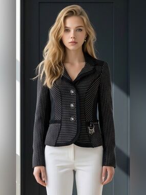 Black Stud-Embellished Tailored Blazer